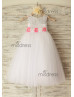 Ivory Lace Tulle Wedding Flower Girl Dress With Flower Sash